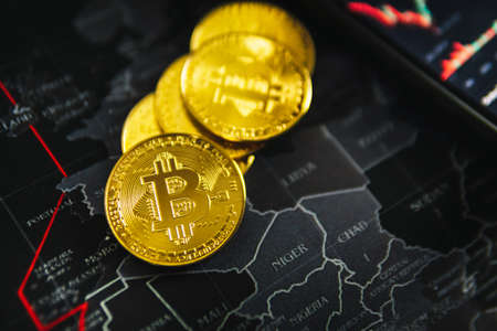 Bitcoin gold cryptocurrency blockchain technology And trading background with cryptocurrency chart concept.の写真素材