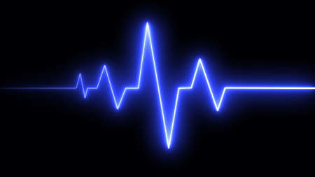 Heart rate monitor electrocardiogram beautiful blue bright glowing design on black background.の写真素材