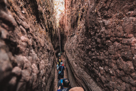 Naka cave giant snake scale stone. in the Phu Langka national park, Buangkan Thailand.の写真素材