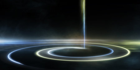3D Rendering Abstract light in a dark empty background with smoke.