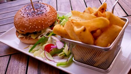 Burger and friesの写真素材