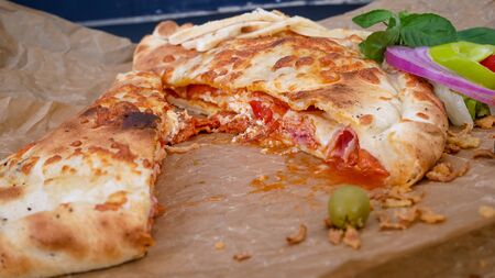 Calzone on a restaurant table