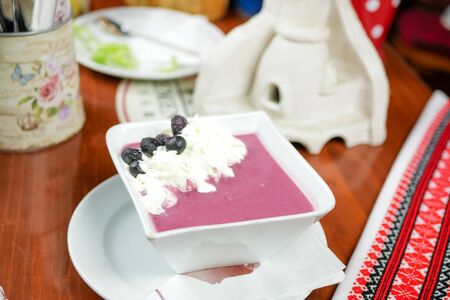 Dessert on a restaurant tableの写真素材