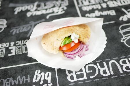 Fast food on a restaurant tableの写真素材