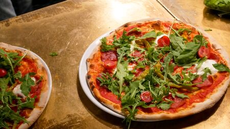 Pizza on a restaurant table