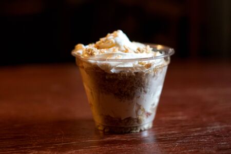 Pudding on a restaurant table