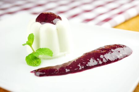 Pudding on a restaurant tableの写真素材