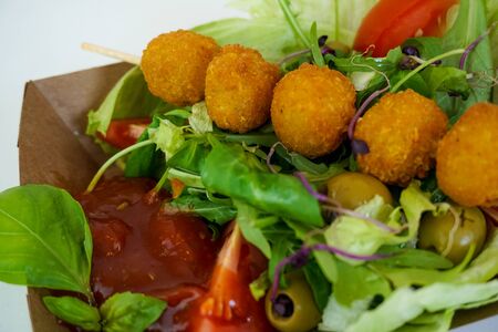 Salad on a restaurant tableの写真素材