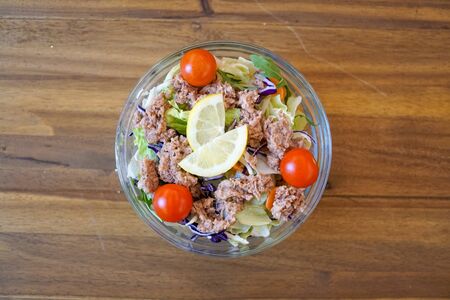 Salad on a restaurant tableの写真素材