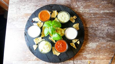 Sauce on a restaurant tableの写真素材