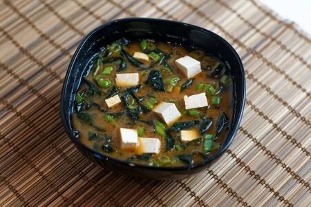 Soup on a restaurant tableの写真素材