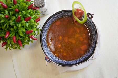 Soup on a restaurant table