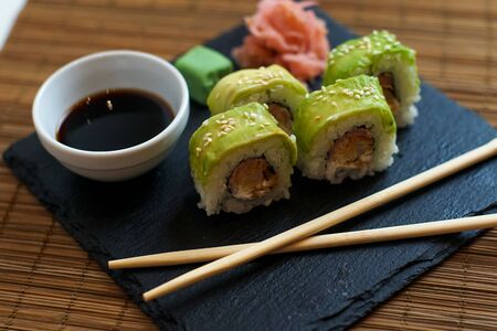 Sushi on a restaurant tableの写真素材