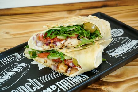 Tortilla on a restaurant tableの写真素材