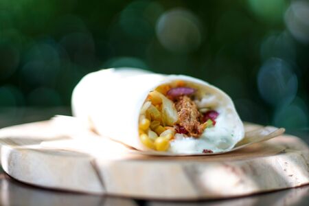 Tortilla on a restaurant tableの写真素材