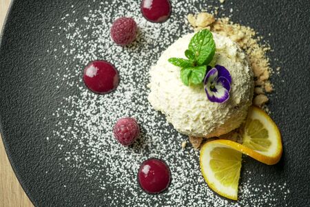 Dessert on a restaurant tableの写真素材