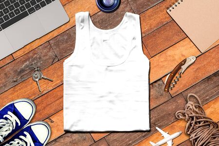 Travel top view mockupの写真素材