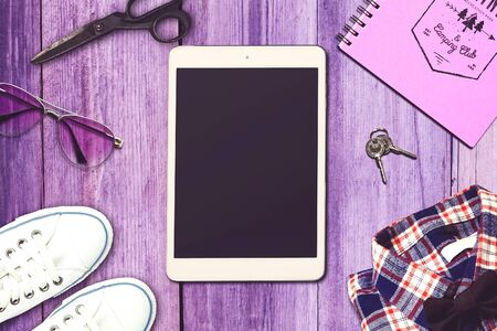 Travel top view mockupの写真素材