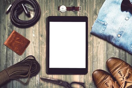 Travel top view mockupの写真素材