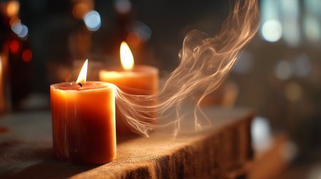 Soothing candlelight creates a tranquil ambiance, ideal for moments of peace, relaxation, and intimate gatherings.の素材