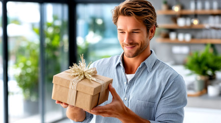 Capture the pure delight of receiving a thoughtful gift! This scene radiates warmth and anticipation, perfect for conveying joy, celebration, and connection in your projects.の素材