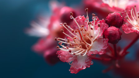 Capture the essence of spring with this vibrant macro of dew-kissed pink blossoms. Ideal for botanical designs, nature-themed projects, and fresh seasonal promotions.の素材