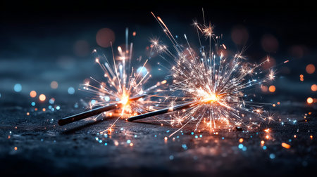 Ignite the night with dazzling sparklers! Perfect for adding magic to celebrations, holidays, and special moments. Capture the joy and excitement of festive occasions with vibrant light.の素材