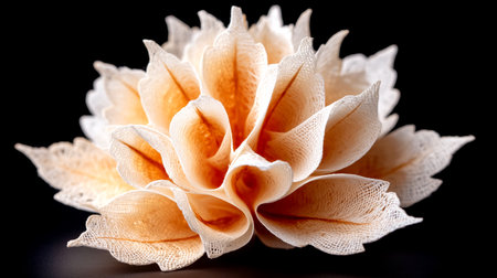 Discover exquisite detail in this macro shot of layered petals with warm golden tones against a deep black. Perfect for conveying elegance, natural artistry, and sophisticated design in your projects.の素材