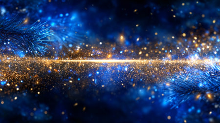 Enchanting bokeh lights in shimmering gold and deep blue create a magical, celebratory backdrop. Perfect for conveying holiday spirit, festive events, or a sense of wonder and joy. Its luminous glow adds elegance and excitement to any design.の素材