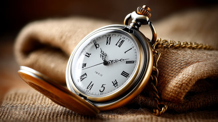 Experience the enduring allure of a vintage pocket watch, exuding timeless elegance and meticulous craftsmanship. Ideal for luxury branding, historical narratives, and sophisticated lifestyle concepts.の素材