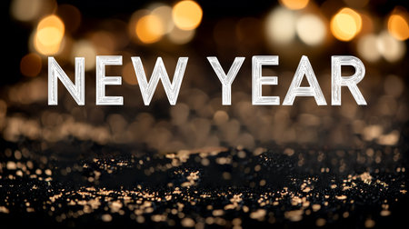 Ring in the New Year with a dazzling display of sparkling bokeh lights and shimmering glitter, creating a magical and festive atmosphere perfect for any holiday celebration.の素材