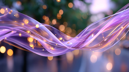 Capture a stunning abstract ribbon wave with glowing lights, perfect for backgrounds, presentations, and visual projects. Add a touch of dreamy elegance and modern style now!の素材