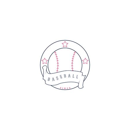 This is a symbol logo image intended for baseball organizations / clubs. Where there are circular embroidery where there is baseball and on the right, left, and above the ball there are stars. Then in the middle there is a ribbon that says baseball.のイラスト素材
