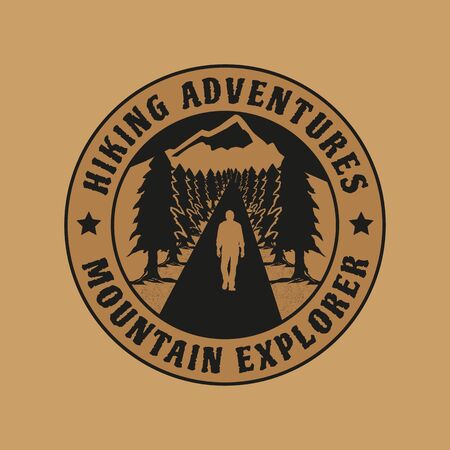 This is a logo design that user a vintage style. This design is very suitable to be used as a logo for various outdoor activities in the summer, such as hiking, summer camps, or as a logo for companies that provide hiking equipment and other summer activities.のイラスト素材