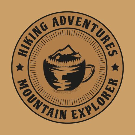 This is a logo design that user a vintage style. This design is very suitable to be used as a logo for various outdoor activities in the summer, such as hiking, summer camps, or as a logo for companies that provide hiking equipment and other summer activities.のイラスト素材