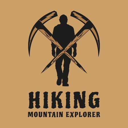 This is a logo design that user a vintage style. This design is very suitable to be used as a logo for various outdoor activities in the summer, such as hiking, summer camps, or as a logo for companies that provide hiking equipment and other summer activities.のイラスト素材