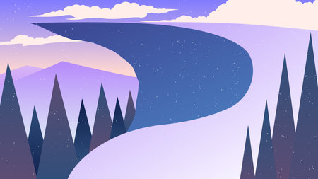 SUNSET VIEW FROM THE TOP OF THE CLIFF is a vector illustration showing the scenery
the snow that falls in the afternoon along with the beautiful sunset behind the snow mountain.のイラスト素材