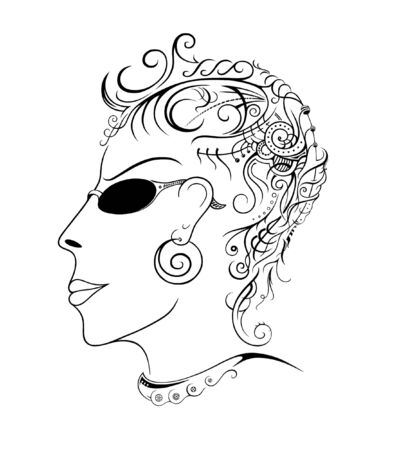 Symbolical planimetric figure of fine lady from the future or the parallel worldsの写真素材