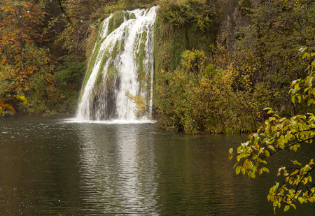 Deep forest waterfall in Plitvice Lake, national parkの写真素材