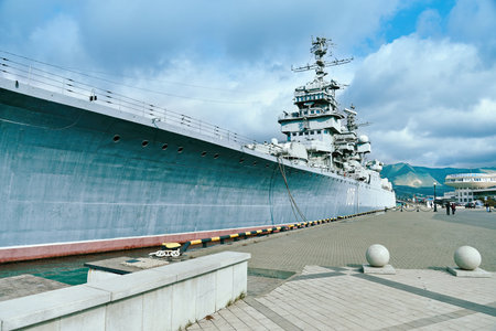 NOVOROSSIYSK, RUSSIA, 19 October 2014: Artillery cruiser "Mikhail Kutuzov" in the port of Novorossiysk, 19 October 2014.のeditorial素材