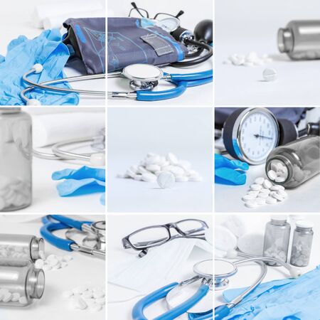 Collage of medical instruments and preparatsの写真素材