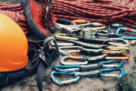 Set of outfit for climbing and mountaineering sport outdoor