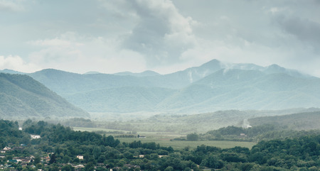 Mountain summer landscape in cloudy weatherの写真素材