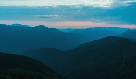 Beautiful morning in summer mountains, landscapeの写真素材