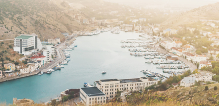 Balaklava bay and town in autumn season, Crimea, Russia.の写真素材