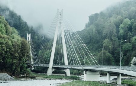 Cable-braced bridge across the river