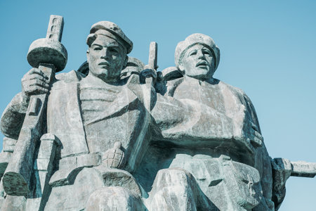 NOVOROSSIYSK, RUSSIA, 09 February 2016: Soldiers of Memorial Malaya Zemlya on coast of Black sea, 09 February 2016.のeditorial素材
