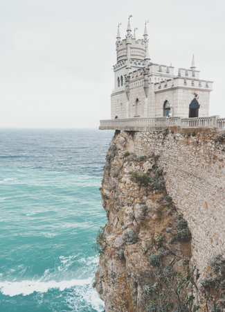 Swallow's Nest Castle on edge of cliff over Black sea, Crimea, Russia.のeditorial素材