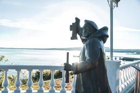 Gelendzhik, Russia, 27 May 2020: Sculpture â€œOld light keeperâ€ on embankment on...