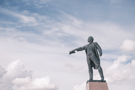 Saint-Petersburg, Russia, 26 August 2020: Monument to Lenin in Moscow square on background of cloudy...